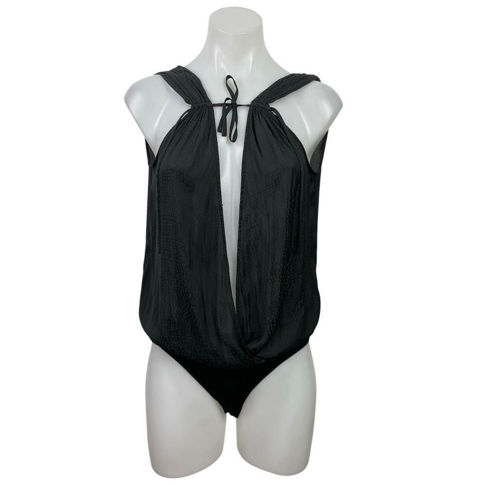 Paige Women's Black Burnout Polka Dots Sleeveless Cowl Neck Bodysuit Top Size XS